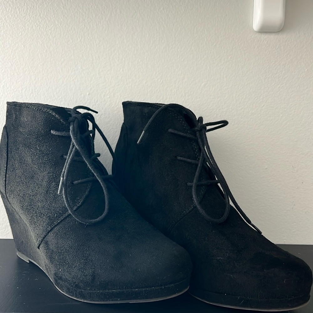 Suede Black Wedge Booties